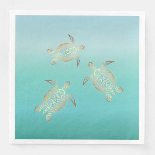 Gold Turquoise Turtles Paper Dinner Napkins