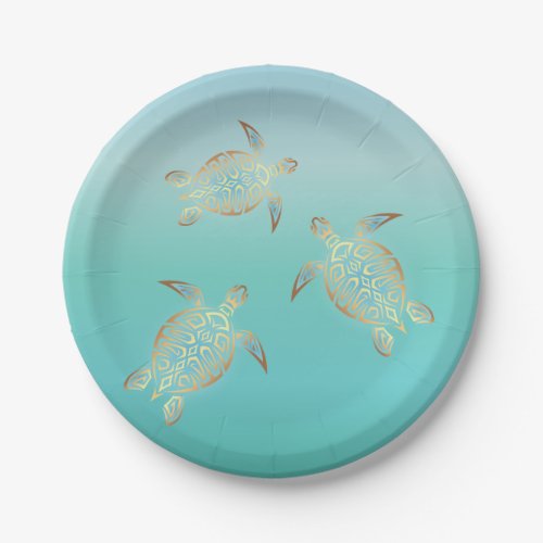 Gold Turquoise Turtles Paper Plates