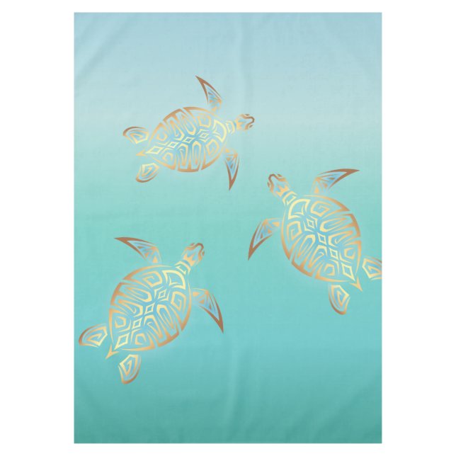 Gold Turquoise Turtles Tablecloth (Front)