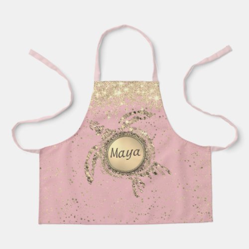 Gold Turtle Glitter Stars on Pink Personalized Apron