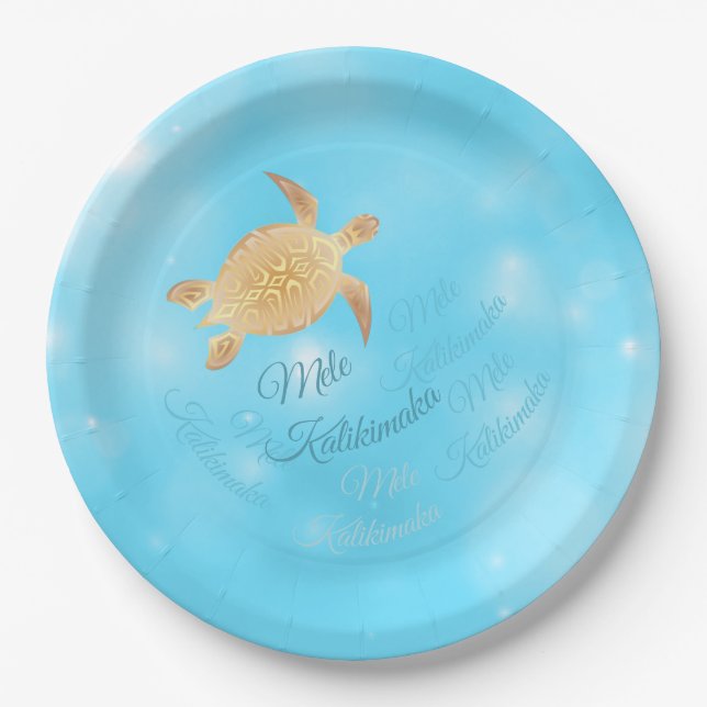 Gold Turtle | Hawaiian Christmas | Paper Plates (Front)