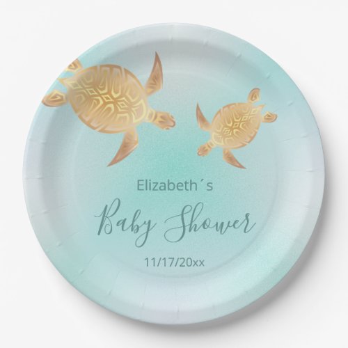 Gold Turtles Baby Shower Paper Plates