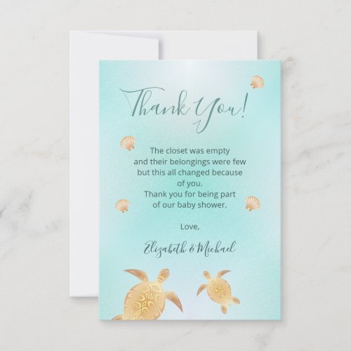 Gold Turtles  Baby Shower Thank You Card
