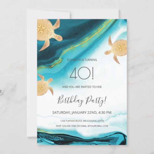 Gold Turtles Beach Themed  Birthday Invitation