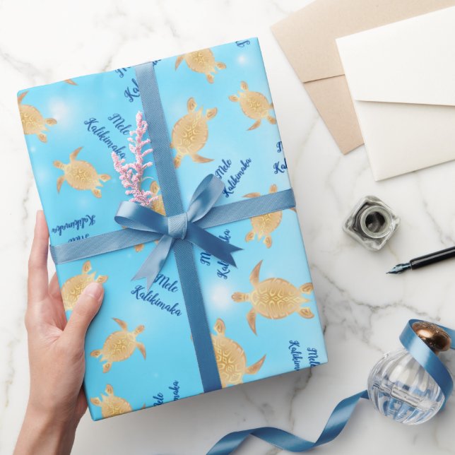 Gold Turtles Blue Glitter  | Mele Kalikimaka  Wrapping Paper (Gifting)