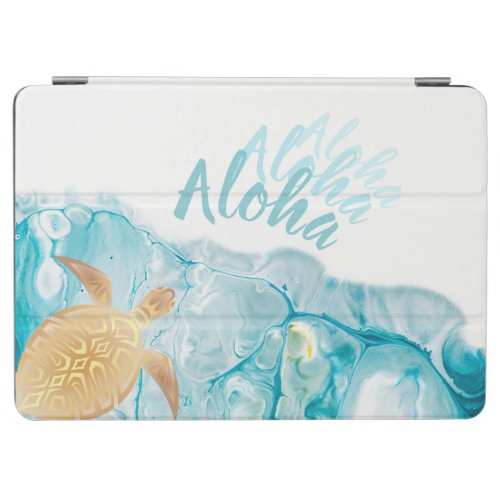 Gold Turtles Blue Ink Aloha Text  iPad Air Cover