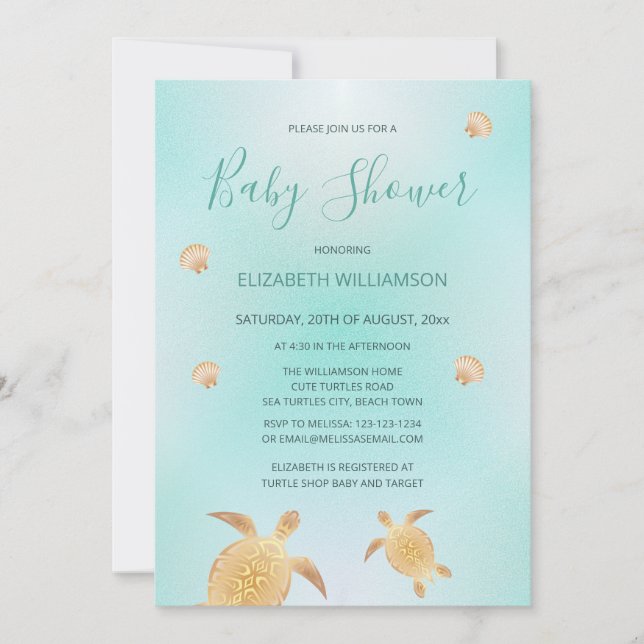 Gold Turtles | Gender Neutral Baby Shower Invitation (Front)