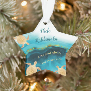 Gold Turtles Mele Kalikimaka Hawaiian Christmas Ornament
