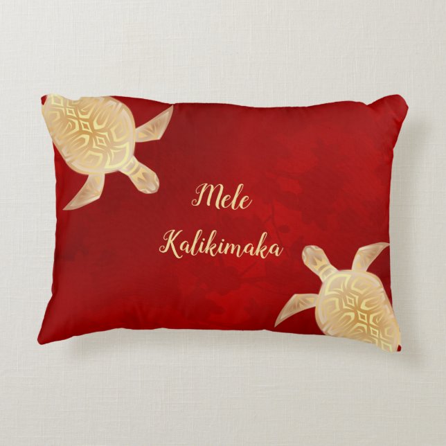 Gold Turtles Mele Kalikimaka Hawaiian Red  Accent Pillow (Back)