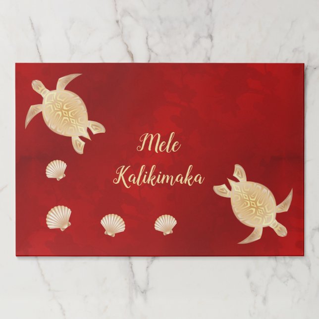 Gold Turtles Mele Kalikimaka Hawaiian Red Paper Pad (Front)