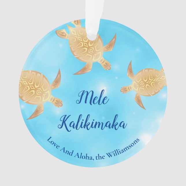 Gold Turtles Mele Kalikimaka Personalized Ornament (Front)