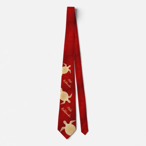 Gold Turtles Red  Hawaiian Christmas  Neck Tie