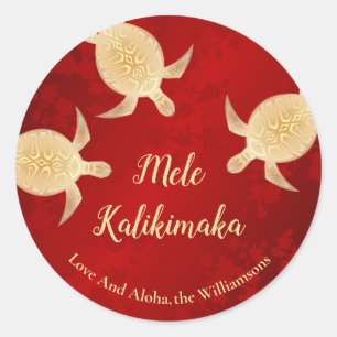 Gold Turtles Red Mele Kalikimaka Custom Classic Round Sticker
