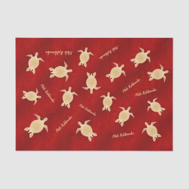 Gold Turtles Red Mele Kalikimaka  Tissue Paper (Front)
