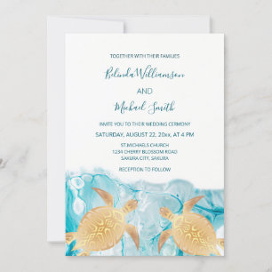 Gold Turtles Sky Blue Ink Invitation