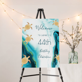 Gold Turtles Teal Ink | Custom Birthday Foam Board
