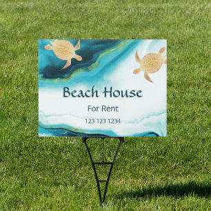 Gold Turtles Teal White Ink Custom Coastal  Sign
