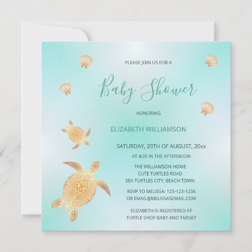 Gold Turtles  Tropical Gender Neutral Baby Shower Invitation