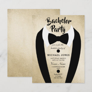 Gold Tuxedo Bow Tie Bachelor Party Invite