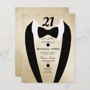 Gold Tuxedo Mens 21st Birthday Party Invite