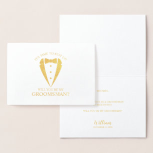 Gold Tuxedo Suit Personalized Groomsman Proposal Foil Card
