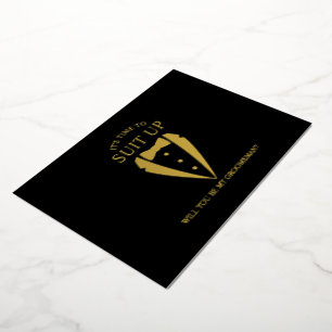 Gold Tuxedo Suit Personalized Groomsman Proposal Foil Invitation