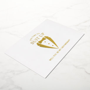 Gold Tuxedo Suit Personalized Groomsman Proposal Foil Invitation