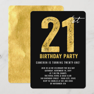 Gold Twenty One Modern 21st Birthday Party Invite