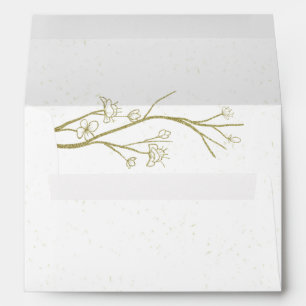 gold twig with flowers white wedding envelope