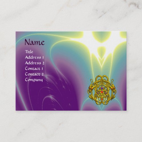 GOLD TWIN DRAGONS Purple Green Light Waves Business Card