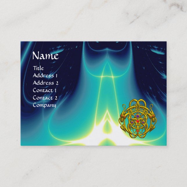 GOLD TWIN DRAGONS /Teal Blue Turquoise Light Waves Business Card (Front)