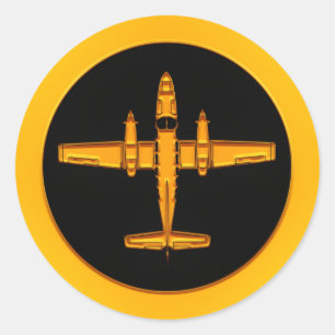 Gold Twin Prop Airplane Classic Round Sticker