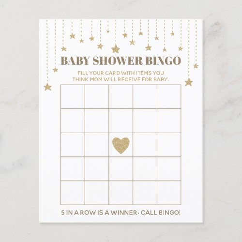 Gold Twinkle Little Star Baby Shower Bingo Game