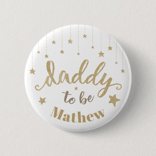 Gold Twinkle Little Star Baby Shower Daddy to be Button (Front)