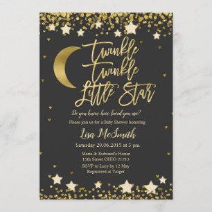 Gold Twinkle Little Star Baby Shower Invitation