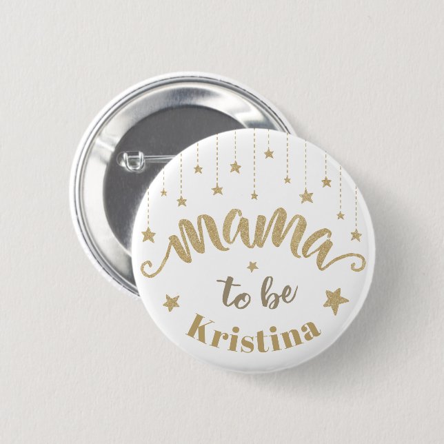 Gold Twinkle Little Star Baby Shower Mama to be Button (Front & Back)