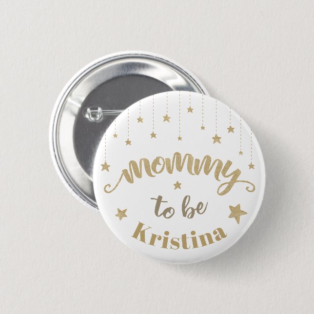 Gold Twinkle Little Star Baby Shower Mommy to be Button (Front & Back)