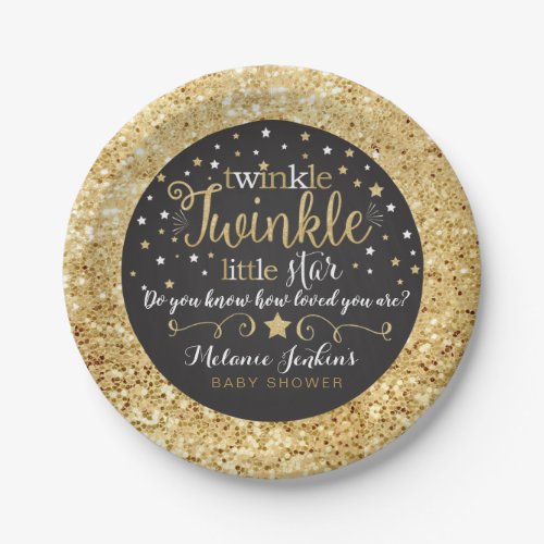 Gold Twinkle Little Star Paper Plates Baby Shower