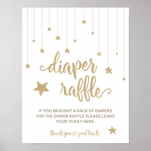 Gold Twinkle Little Star Shower Diaper Raffle Game Poster