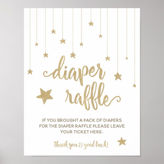 Gold Twinkle Little Star Shower Diaper Raffle Game Poster (Front)