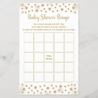 Gold Twinkle Star Baby Shower Bingo Game