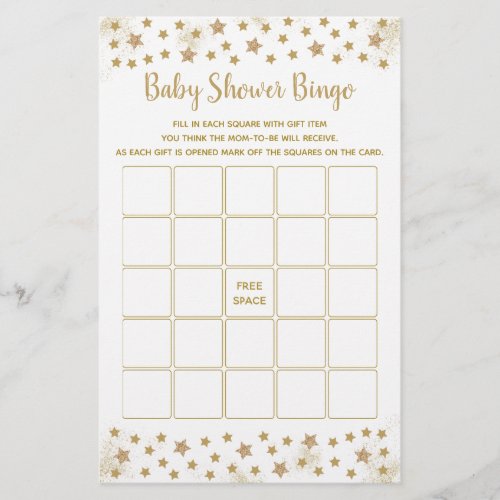 Gold Twinkle Star Baby Shower Bingo Game