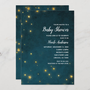 Gold Twinkle Stars Celestial Sky Baby Shower Invitation