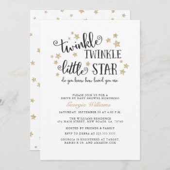 Gold Twinkle Twinkle Drive By Baby Shower Invitation by fancypaperie at Zazzle