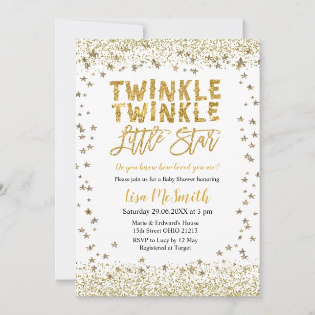 Gold Twinkle Twinkle Little Star Baby Shower Invitation (Front)