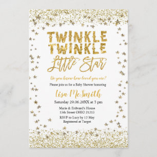 Gold Twinkle Twinkle Little Star Baby Shower Invitation