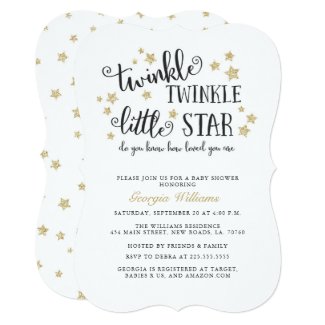 Gold Twinkle Twinkle Little Star Baby Shower Invitation