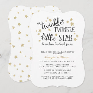 Gold Twinkle Twinkle Little Star Baby Shower Invitation