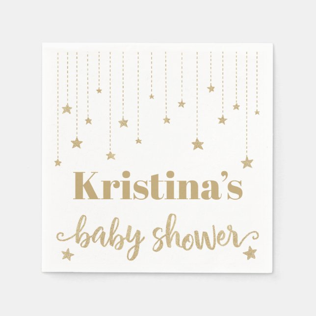 Gold Twinkle Twinkle Little Star Baby Shower Napkins (Front)
