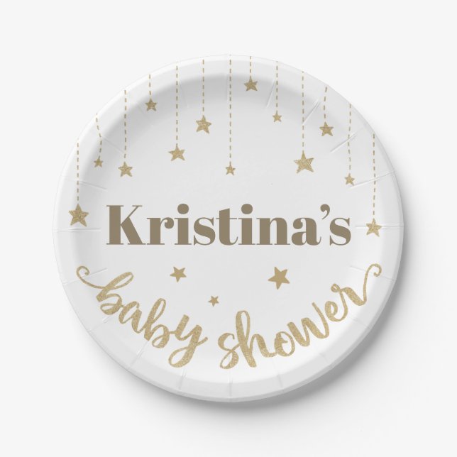 Gold Twinkle Twinkle Little Star Baby Shower Paper Plates (Front)